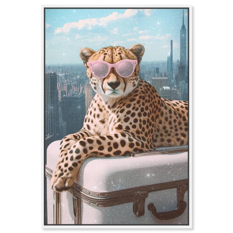 Cheetah Luggage NYC Canvas by Art Remedy - White - 24" x 36"