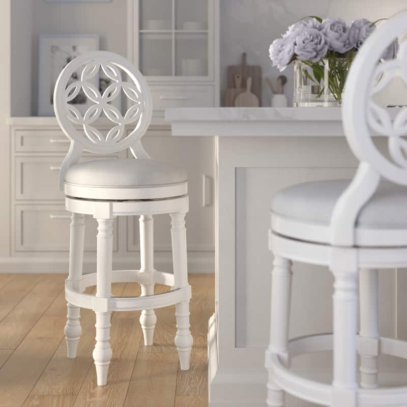 Tiffany Wood Bar Stool with Back and Swivel Upholstered Seat