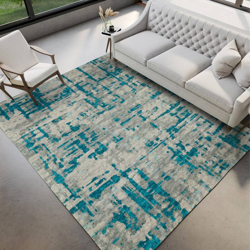 Indoor/ Outdoor Bravado Abstract Crosshatch Caramel Washable Area Rug - 3' x 5' - Peacock