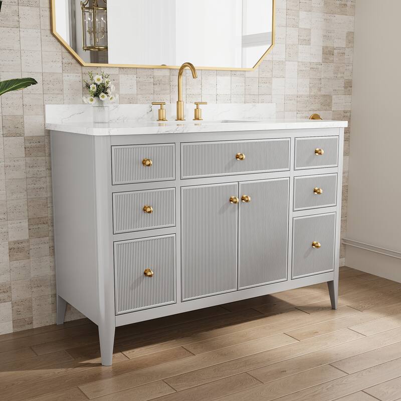 Modland 48" Bathroom Vanity with Sink, Soft Close Drawers & Doors, Carrara Marble Top, Fully Assembled - 48 inch
