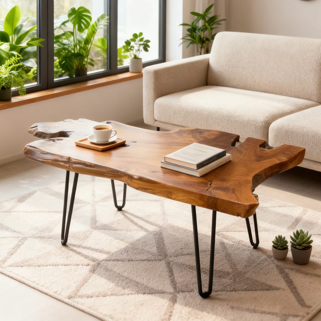 Handcrafted Live Edge Teak Irregular Coffee Table Accent Side Table