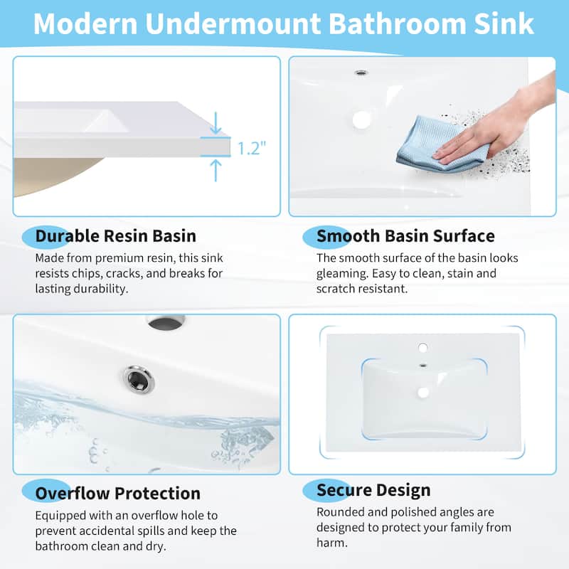 GDFStudio - Maren Sink Rectangular Resin Single Hole Bathroom Vanity Top