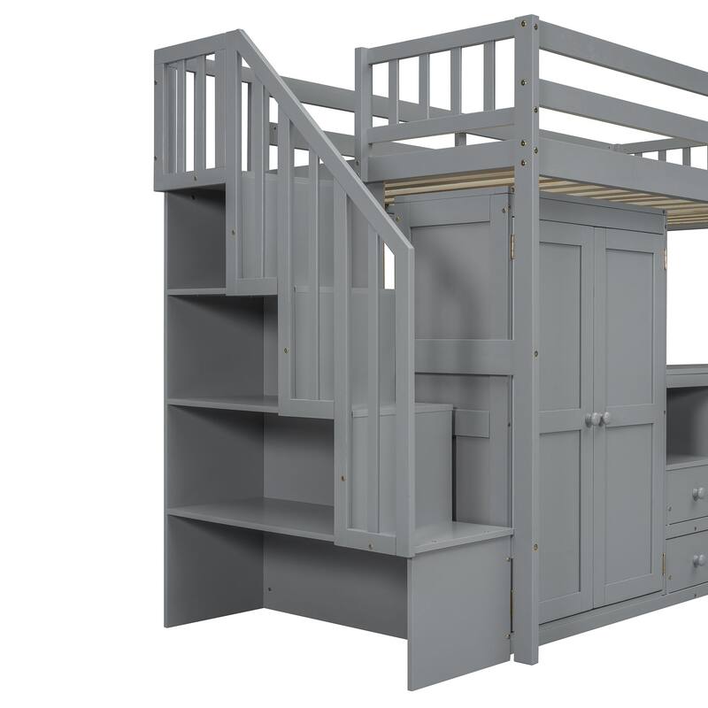 Space-Saving Twin Loft Bed with Playhouse-Inspired Design, Side Storage, Desk, and Wardrobe - Perfect for Kids & Teens