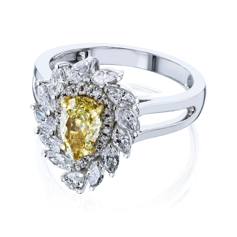 Kobelli 1.92 Carats Fancy Yellow & White Diamond Certified 18k Solid Gold Sol Ring (GIA)
