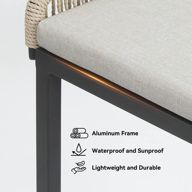 Outdoor Bar Stool with Rope Weave and Cushioned Seat