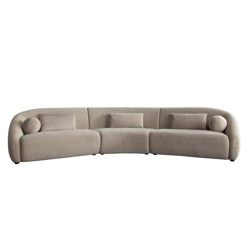 Lex Retro Curved Sectional Sofa, 152 Inch w 5 Pillows, Fawn Faux