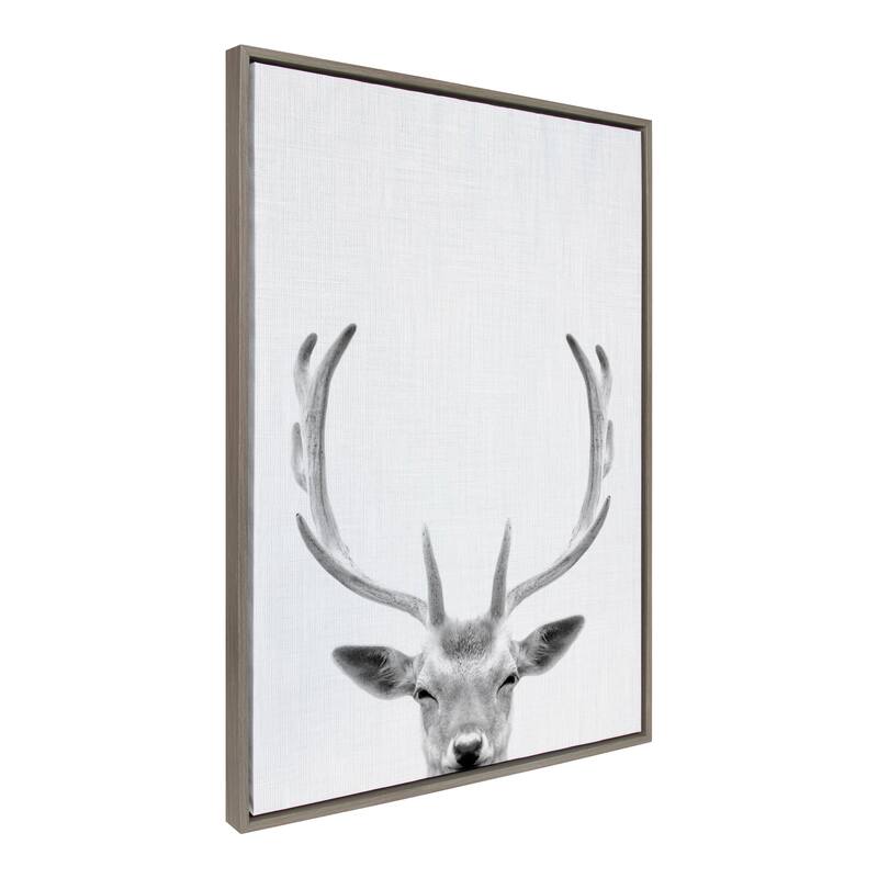 Kate and Laurel Sylvie Deer Portrait Framed Canvas by Simon Te Tai - 28x38 - Plastic - Grey