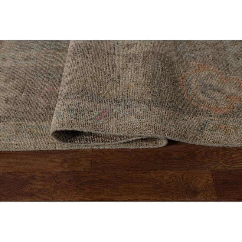 Vegetable Dye Oushak Turkish Area Rug Hand-Knotted Beige Wool Carpet - 9'3"x 12'5"