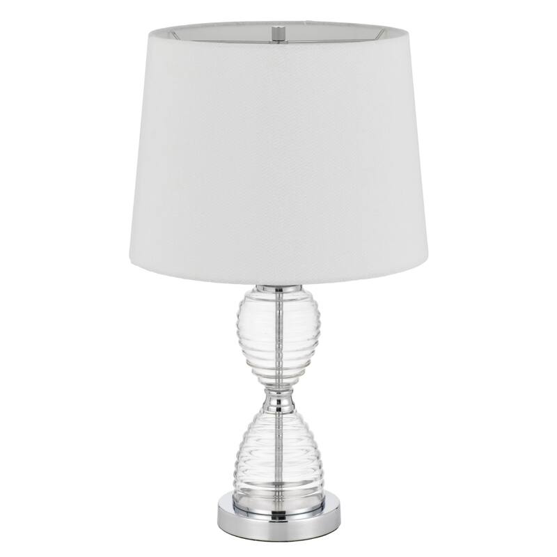 Clear Metal Table Lamp with White Empire Fabric Shade and 3 Way Dimmable Switch - 14” x 14” x 23.5” (D x W x H)