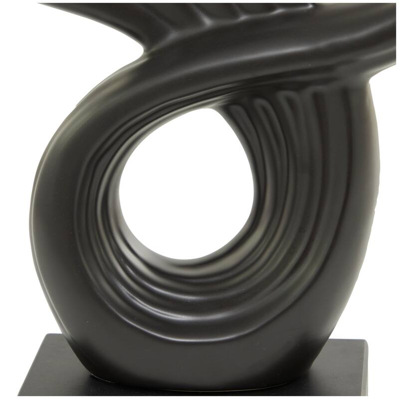Black Polystone Wing Abstract Decorative Sculpture with Black Base