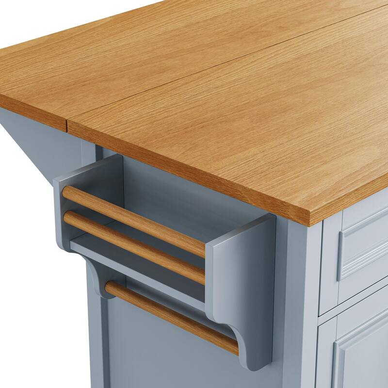 Mobile Kitchen Island with Five Drawers Adjustable Shelf and Spice Rack