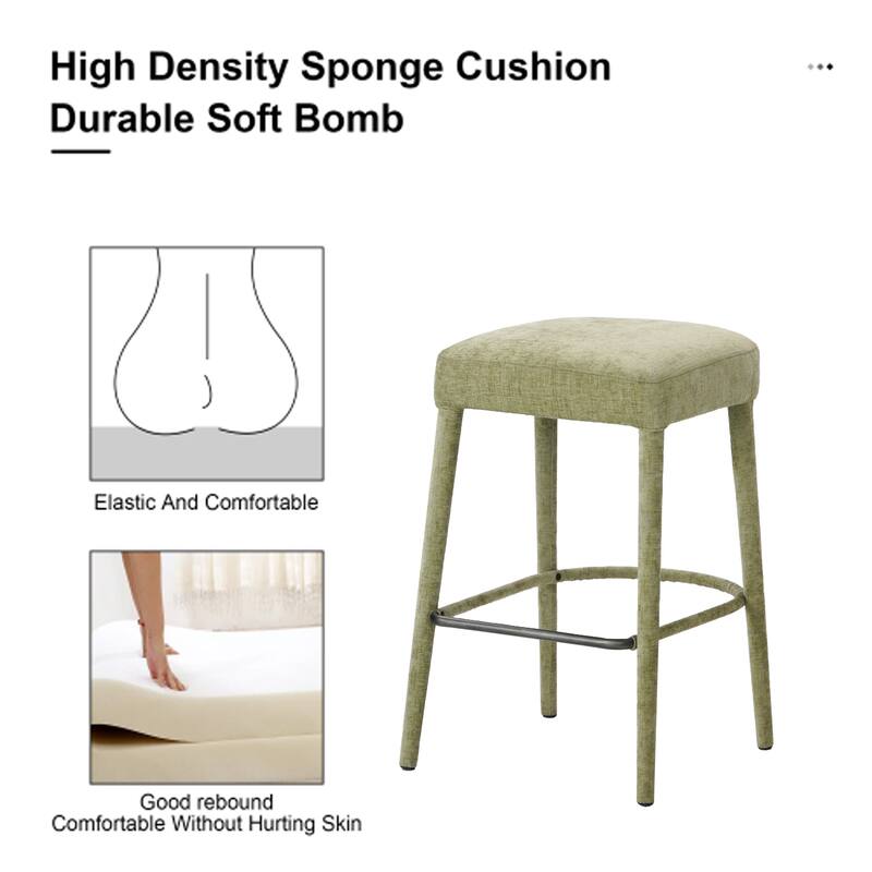 Rossetta 2-Piece Backless Fresh Design Padded Fabric Bar Stool Set with Integrated Metal Footrest