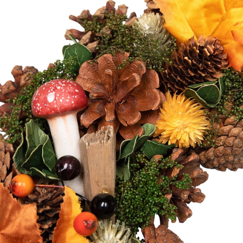Pumpkins and Mushrooms Artificial Fall Harvest Wreath - 13" - Unlit