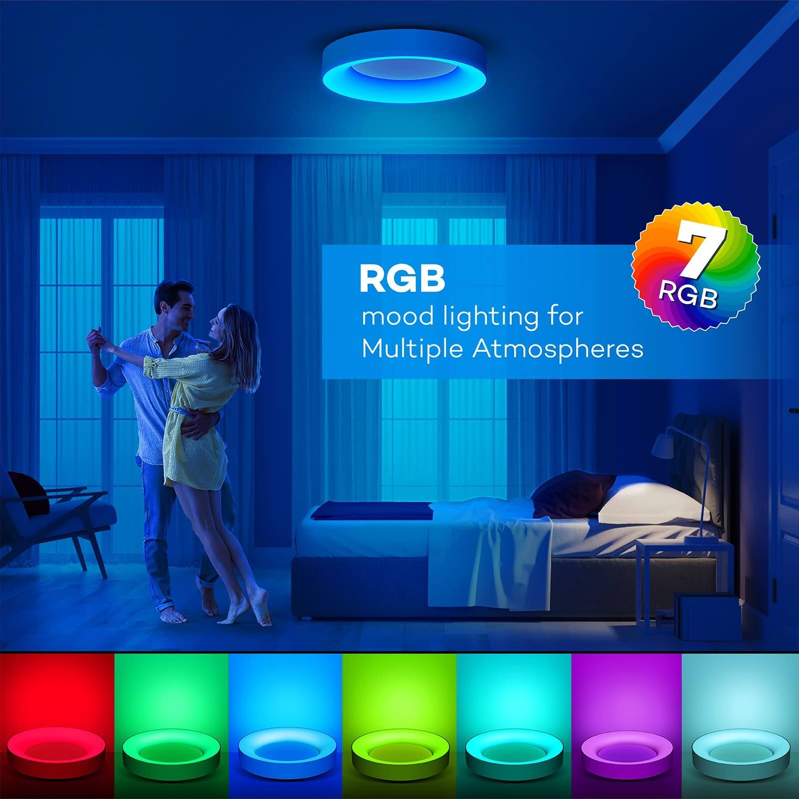 RGB Led Flush Mount Ceiling Light with Remote Control, 11 Inch 24W Ceiling Light Fixture, 3000K