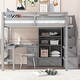 preview thumbnail 2 of 7, Full Size Loft Bed with L-Shaped Desk and Drawers, Cabinet and Storage Staircase, Gray