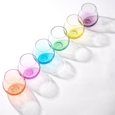 JoyJolt Hue Colored Stemless Wine Glasses - 15 oz - Set of 6 - 15 oz