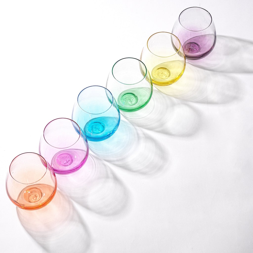 JoyJolt Hue Colored Stemless Wine Glasses - 15 oz - Set of 6 - 15 oz