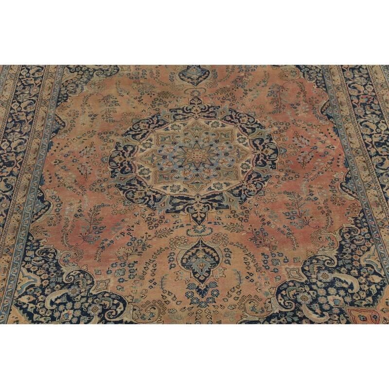 Traditional Mashad Persian Vintage Area Rug Hand-Knotted Wool Carpet - 9'5"x 12'5"