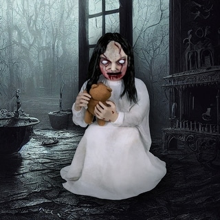 Haunted Hill Farm Lunging Lily the Demonic Zombie Girl by Tekky, Premium Talking Halloween Animatronic, Plug-In or Battery