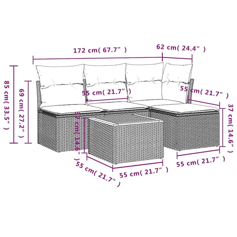 vidaXL Garden Sofa Set Black and Cream - 21.7 x 21.7 x 14.6