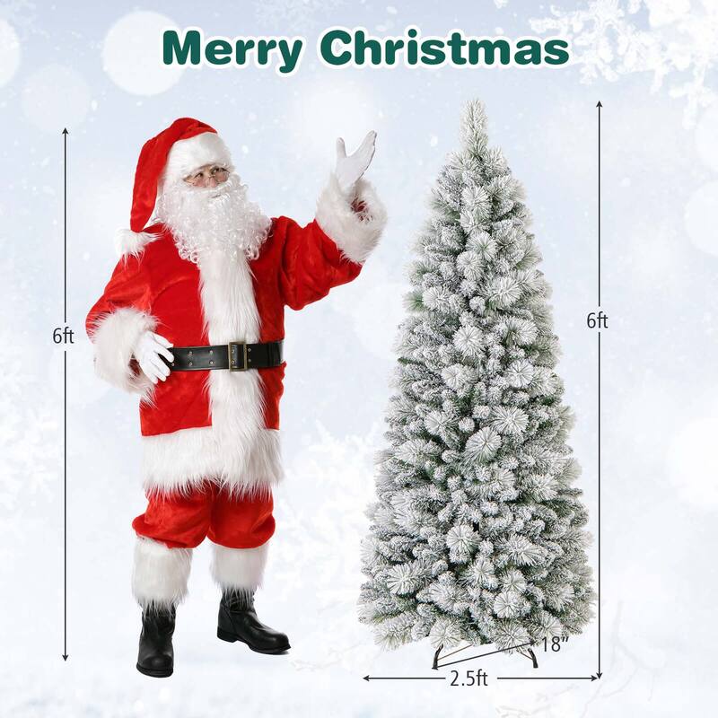 Costway 6/7 FT Flocked Christmas Tree with Pine Needles 517/680 Branch
