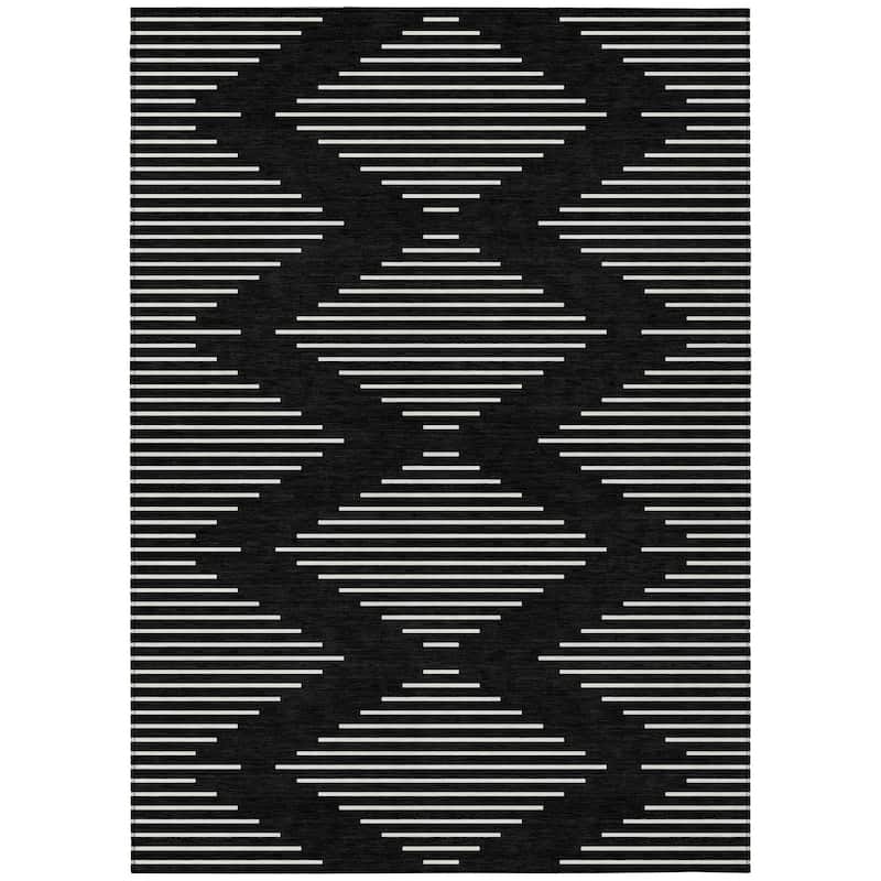 Machine Washable Indoor/ Outdoor Modern Stripe Chantille Rug