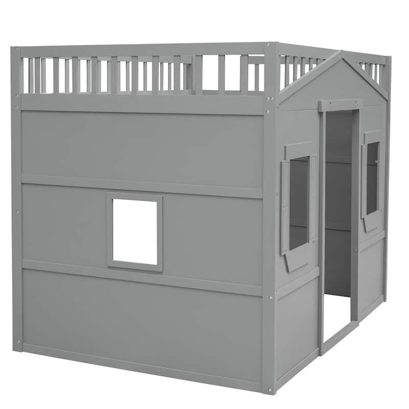 Full Size Solid Wood House Loft Bed with Ladder for Kids