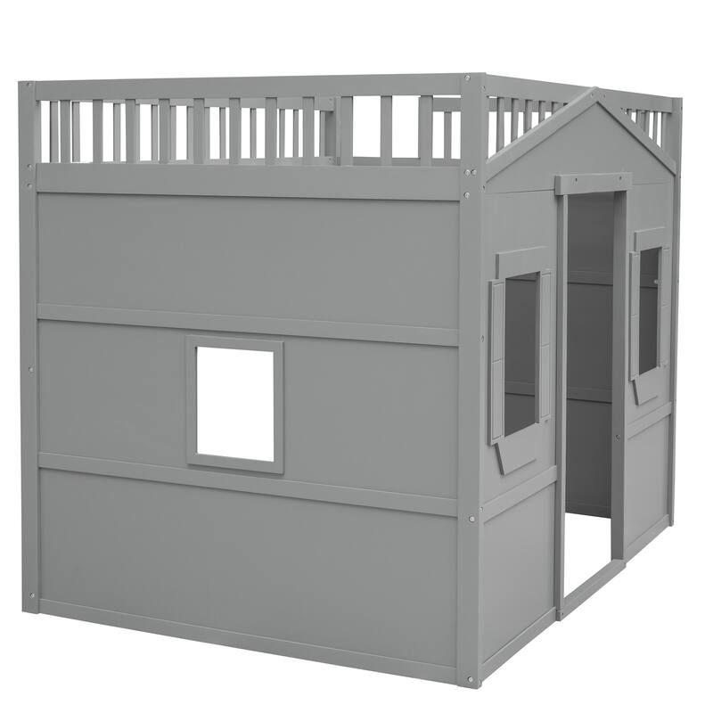 Modern Twin/Full Loft Bed with Ladder, Solid Pine Wood, Safety Guardrails