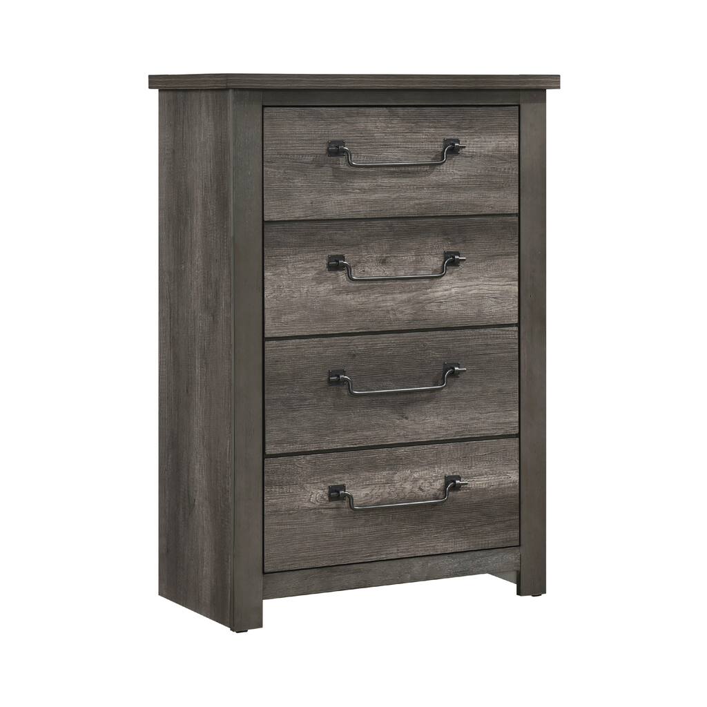 Nemy Tall Dresser Chest, 4 Drawers, Gray Melamine Board, Drop Handles