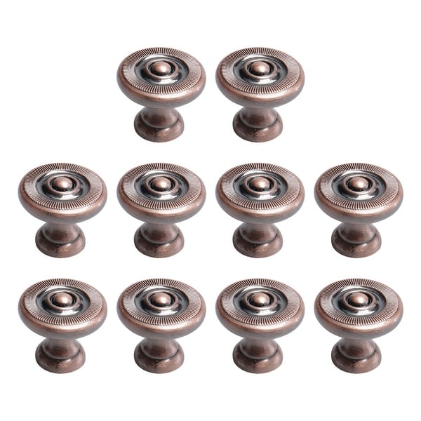 Zinc Alloy Knob Vintage Round Drawer Pull Handle Cabinet 26mm, Copper Tone 10pcs - Copper Tone