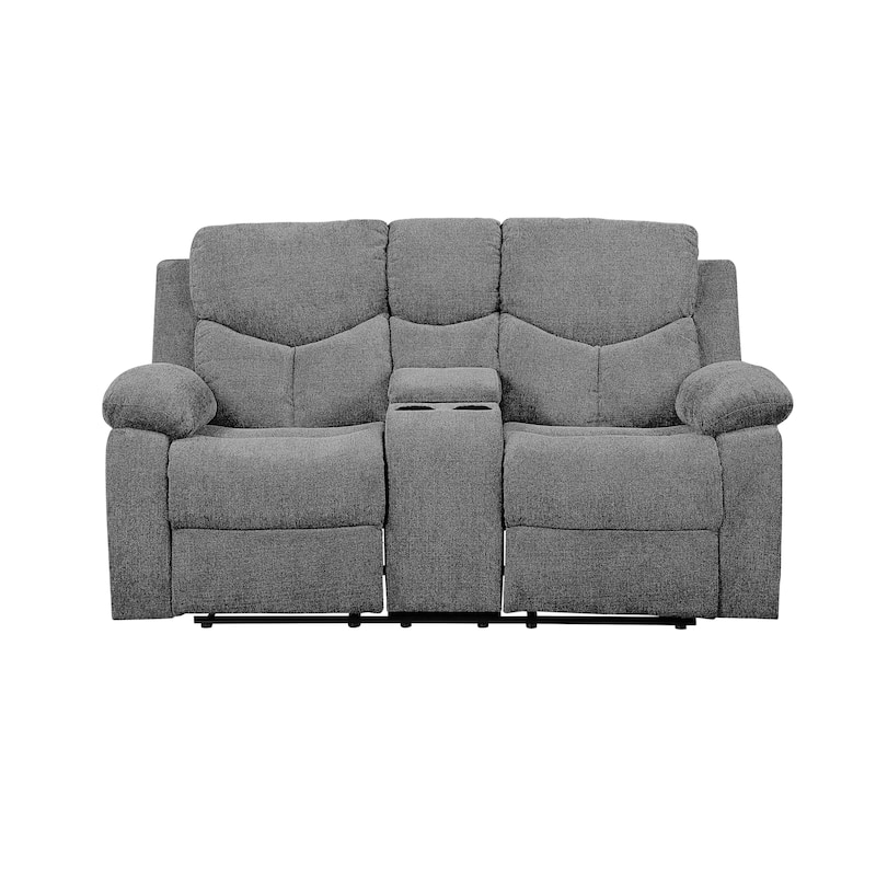 Gray Chenille Loveseat W/Console
