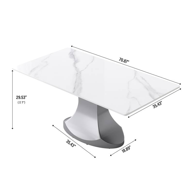 Rectangular Dining Table, Faux Marble Kitchen Dining Table with Grey Pedestal.