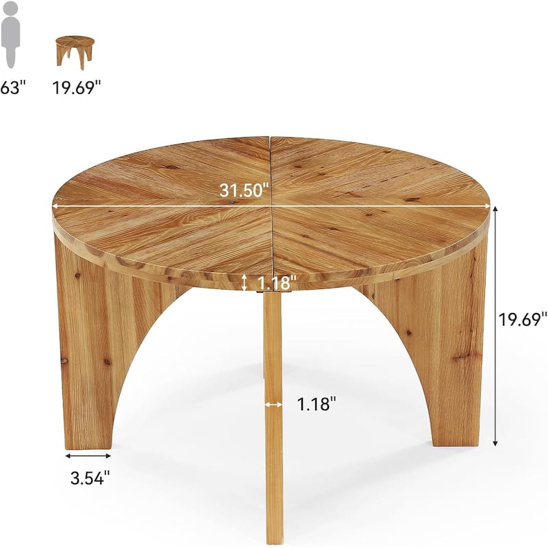 Solid End Table for Living Room, 23.6" Wood Side Table with Trapezoid Base - 31.49" L x 31.49" W x 19.68" H