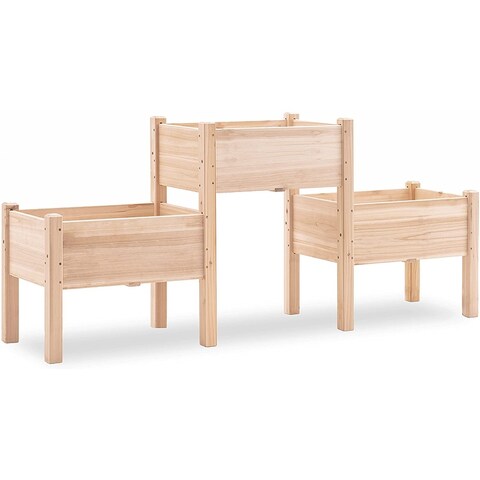 Mcombo Raised Garden Bed, 3 Tier Outdoor Wood Elevated Planter Box Kit, Raised Garden Boxes for Vegetables, Herb and Flowers
