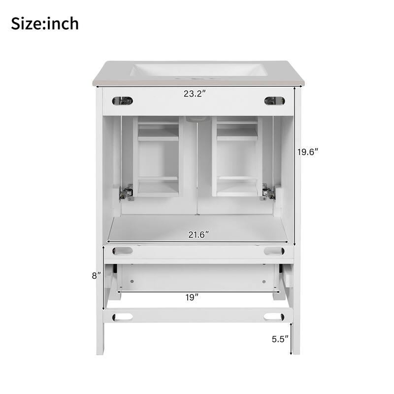 24-inch bathroom vanity with integrated undermount basin and a storage cabinet featuring 2 doors and 1 drawer.