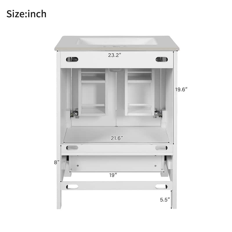 GDFStudio - Aurora Wood & Ceramic Bathroom Vanity Set with Sink and Divided Drawers