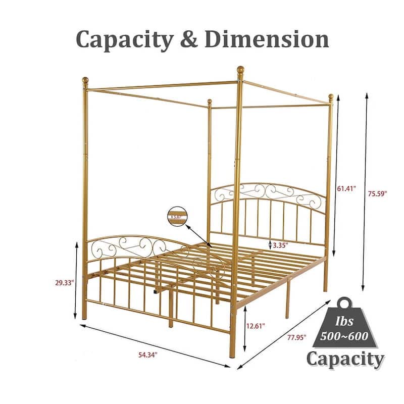 Alazyhome Traditional Metal 4-post Canopy Bed Frame