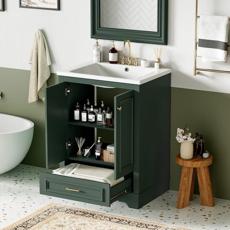 Bathroom Vanity with Sink, Bathroom Storage Cabinet with 1 Drawer and 2 Doors, Bathroom Vanities with Adjustable Shelf