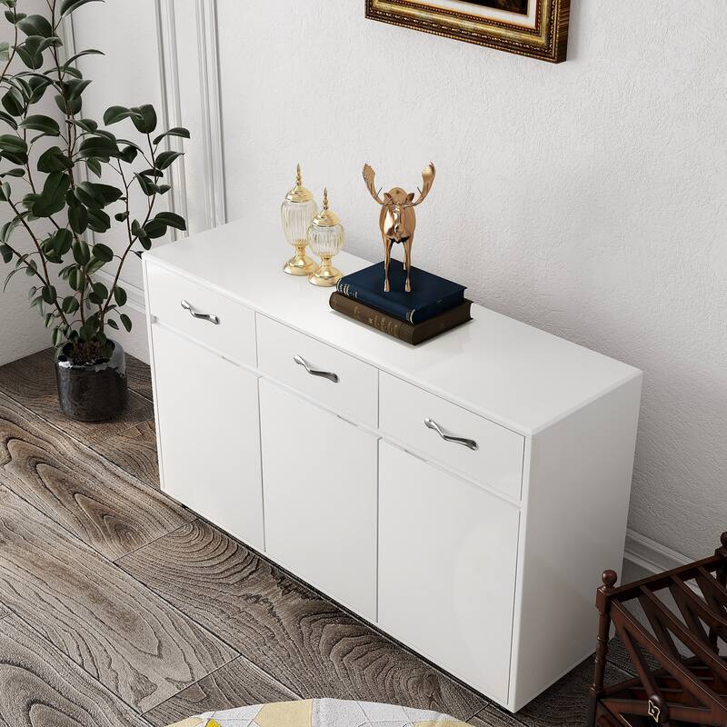 White Sideboard Buffet Server Cabinet Storage Cabinet with 3 Drawers