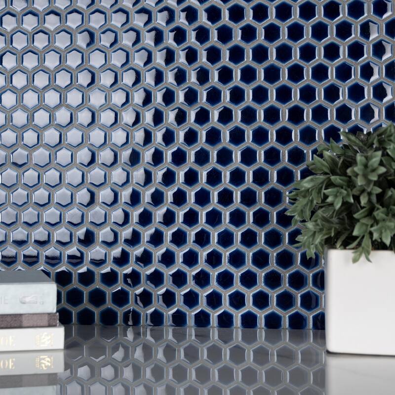 Merola Tile Hudson 1" Hex Smoky Blue 11-7/8" x 13-1/4" Porcelain Mosaic Floor and Wall Tile