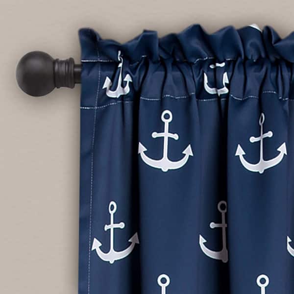 slide 2 of 4, Lush Decor Anchor Room-darkening Window Panel Curtain Pair 52"W x 84"L - Navy