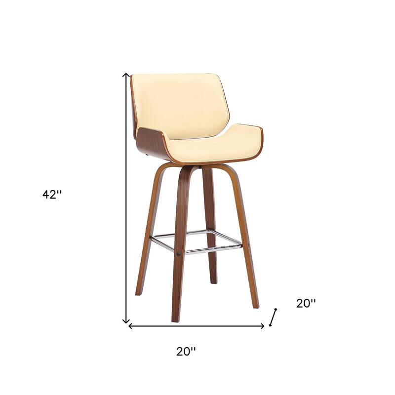 Faux Leather Swivel Counter Stool with Wood Frame and Low Back