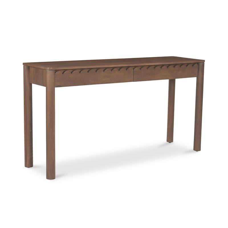 NADAAL STUDIOS Thalen Console Table, Rectangular Mango Wood Top with 2 Drawers and Round Legs, Vintage Brown