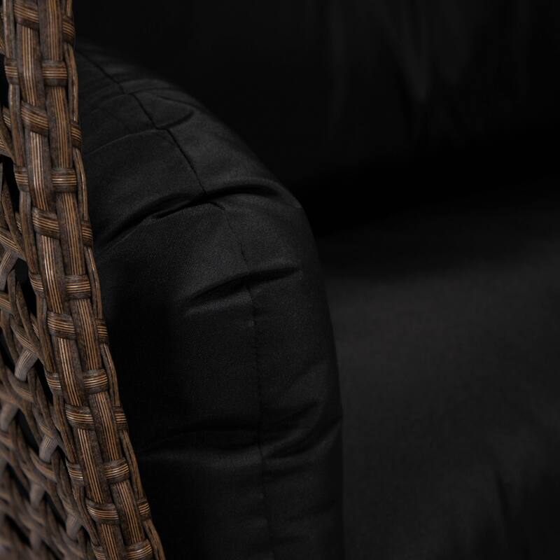 LeisureMod Mendoza Dark Brown 2 Seater Wicker Patio Hanging Double Swing Chair for Patio Porch Backyard Garden - 53"