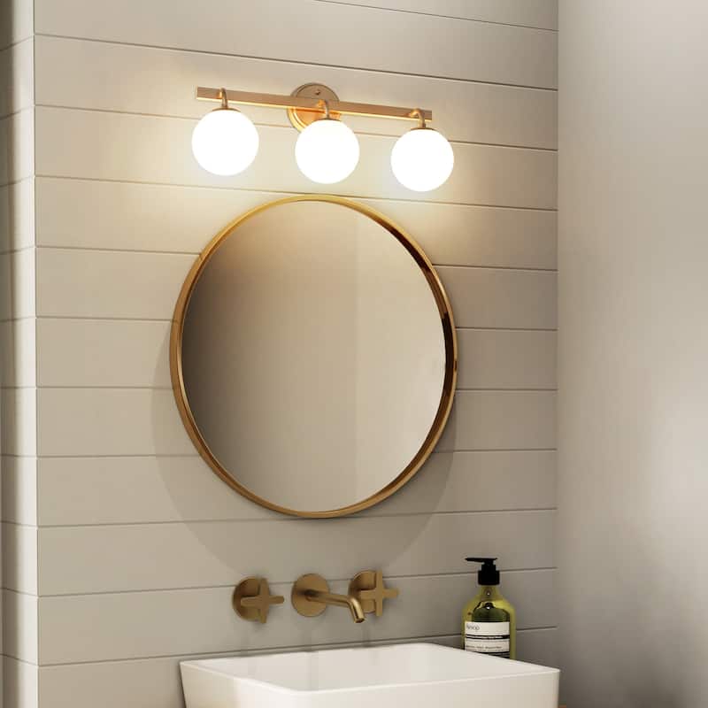 Siya Modern Gold Bathroom Vanity Light 3-light Wall Sconces with Frosted Glass Dimmable Light - L23.5"x W 6.5"x H 10.5"