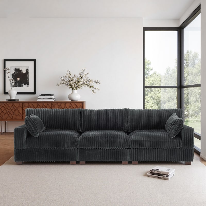 U-shaped Modular Sectional Set Upholstered Sofa Couch - 3-piece/Grey