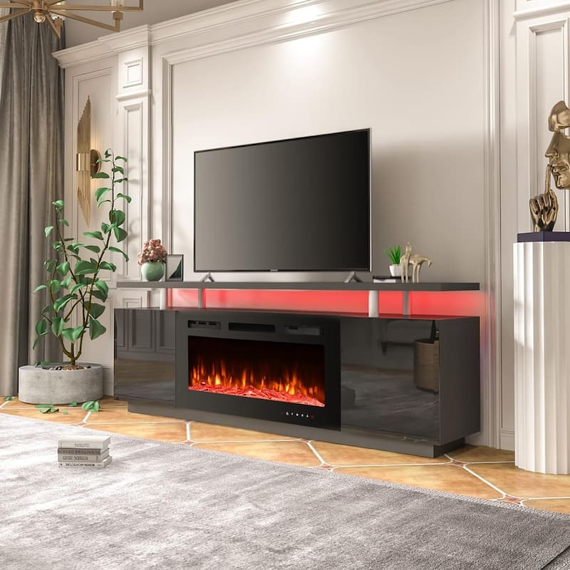 EROMMY 70'' Fireplace TV Stand with 36'' Electric Fireplace, TV Console for TVs up to 80'' for Living Room, Black - 36"