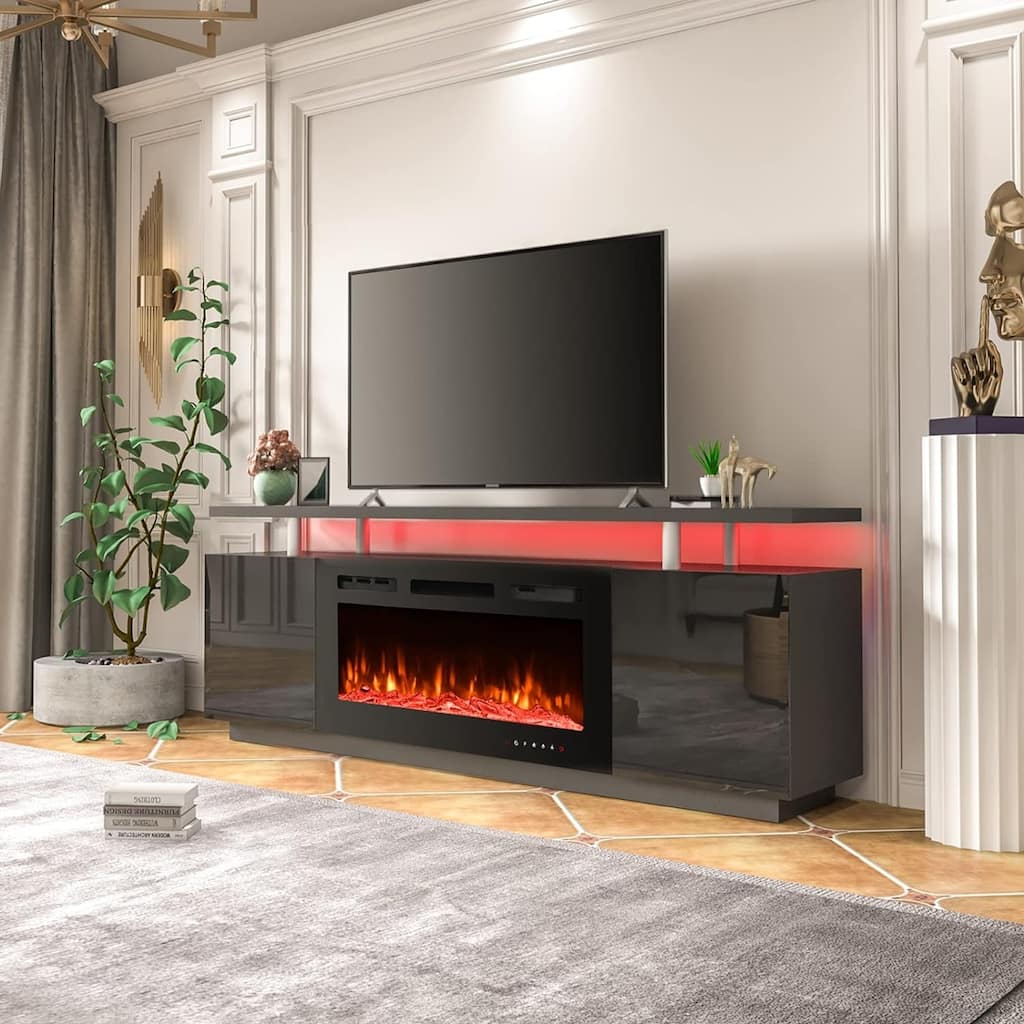 EROMMY 70'' Fireplace TV Stand with 36'' Electric Fireplace, TV Console for TVs up to 80'' for Living Room, Black - 36"