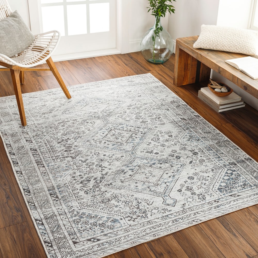 Livabliss Verninac Distressed Medallion Printed Washable Rug