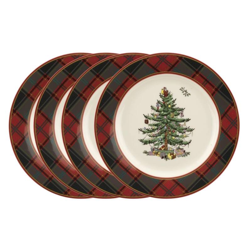 Spode Set of 4 Christmas Tree Tartan Plates - 7.75-Inch - Salad Plates